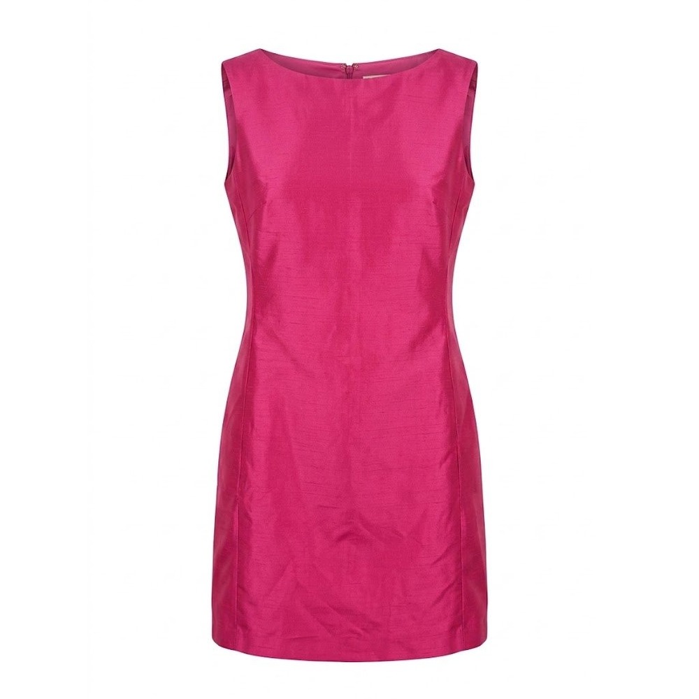 Victor Alfaro Vintage Raw Silk Dress Womens Fuchsia Sheath 90s Barbiecore